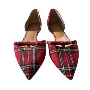 J.Crew Factory Women’s Size 9 D’Orsay‎ Plaid Tartan Bow Pointed Flats